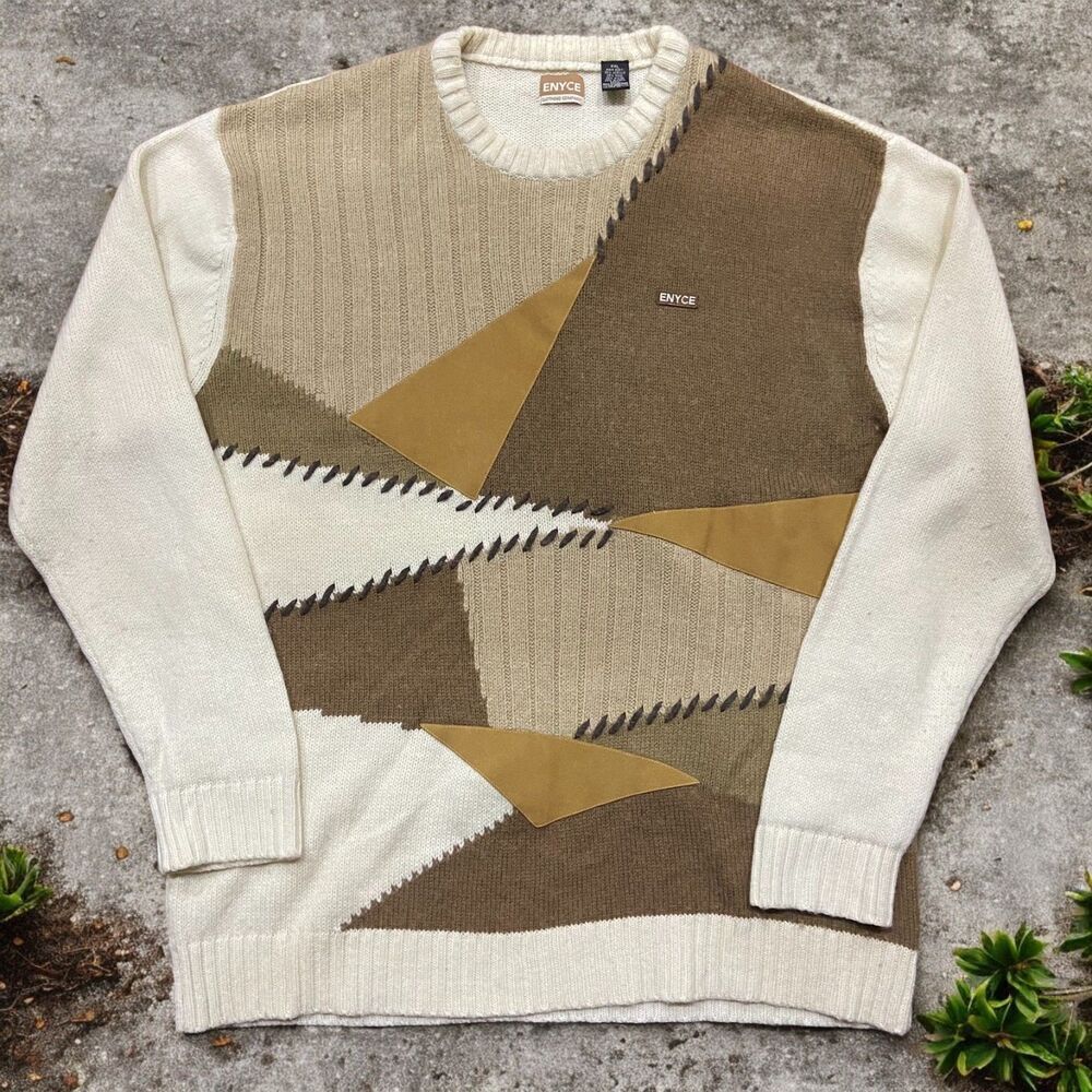 Enyce Vintage Y2K Casual Crewneck Wool Acrylic Cream Sweater Men's Size XXL